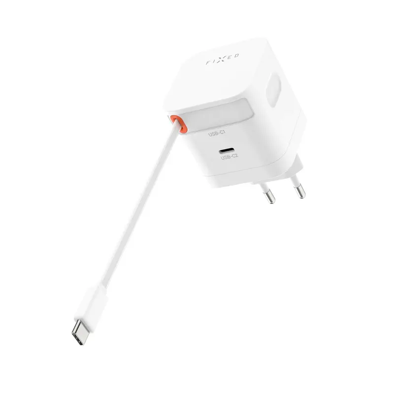 FIXED Super Fast Dual USB-C Charger with retractable cable 65W White - 8018601