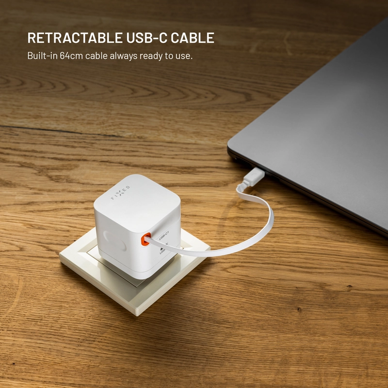 FIXED Super Fast Dual USB-C Charger with retractable cable 65W White - 8018601