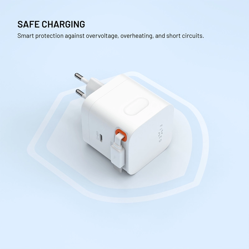 FIXED Super Fast Dual USB-C Charger with retractable cable 65W White - 8018601