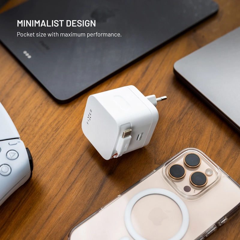 FIXED Super Fast Dual USB-C Charger with retractable cable 65W White - 8018601