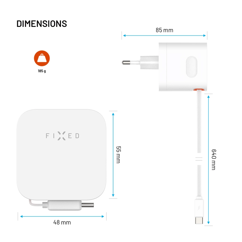 FIXED Super Fast Dual USB-C Charger with retractable cable 65W White - 8018601