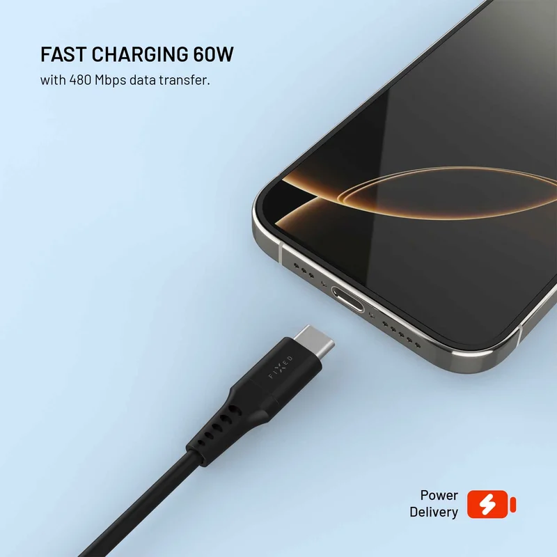 FIXED LIQUID Silicone cable 60W USB-C/C 0.3m Black - 8019018