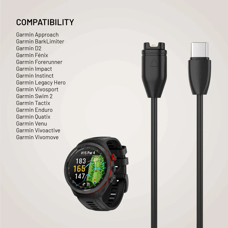 FIXED USB-C Charging Cable for Garmin Smartwatch 2M Black - 8019086