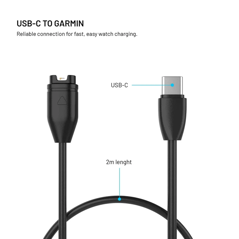 FIXED USB-C Charging Cable for Garmin Smartwatch 2M Black - 8019086