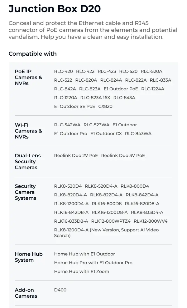 Reolink D20 Junction Box White - 8977576