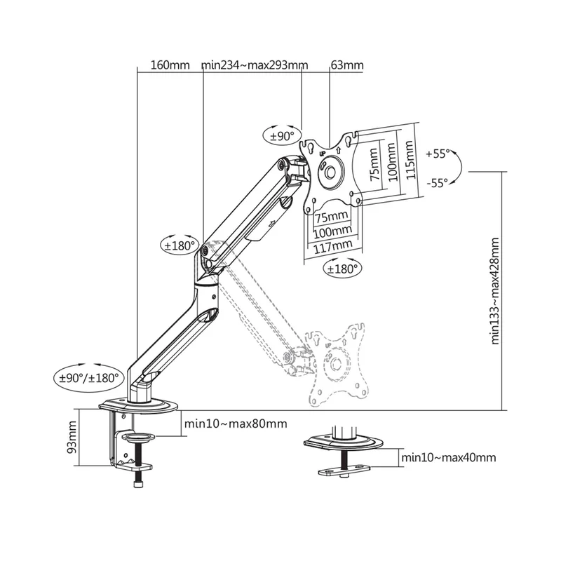 White Shark NEFERITES I Monitor Mount VESA 100/32