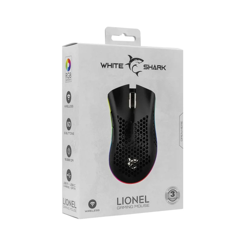 White Shark LIONEL Wireless Gaming Mice 6D 10.000dpi Black - 9450280