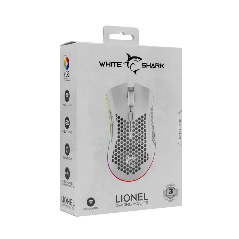 White Shark LIONEL Wireless Gaming Mice 6D 10.000dpi White - 9450281