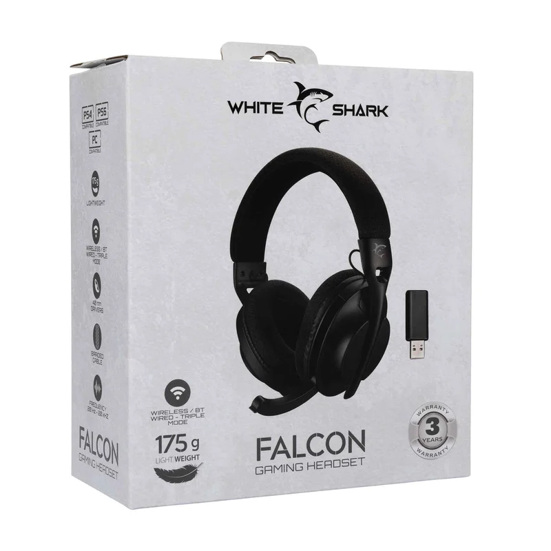 White Shark FALCON Wireless On-Ear Gaming Headset Black - 9450505