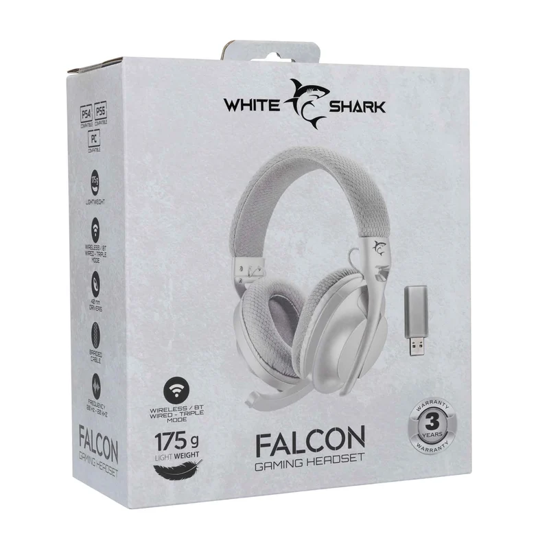 White Shark FALCON Wireless On-Ear Gaming Headset White/Grey - 9450506