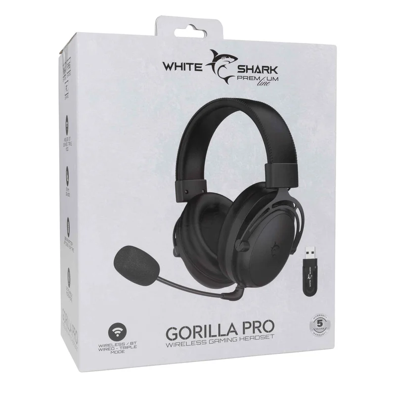 White Shark Premium GORILLA PRO Wireless Over-Ear Gaming Headset Black - 9450658
