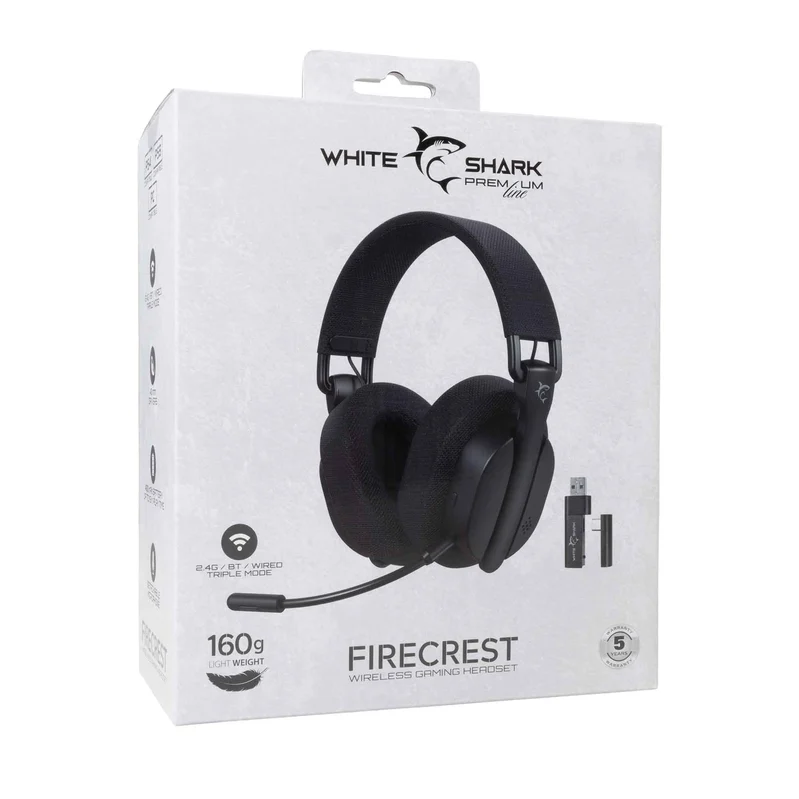White Shark Premium FIRECREST Wireless Over-Ear Gaming Headset Black - 9450674