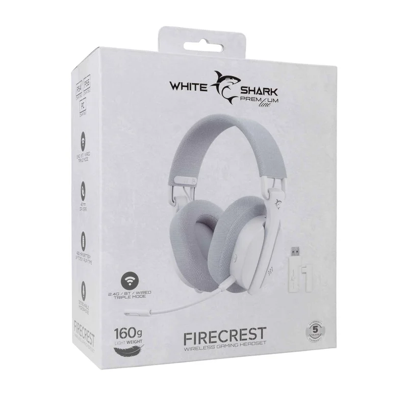 White Shark Premium FIRECREST Wireless Over-Ear Gaming Headset White/Grey - 9450675