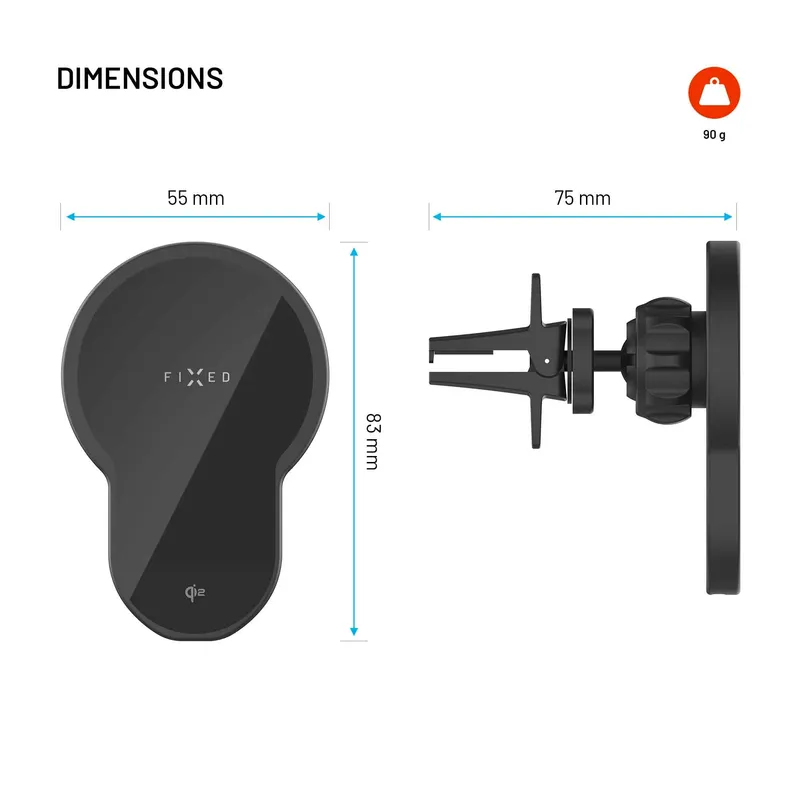 FIXED MagClick2 15W QI2 Airvent Car Mount Black - 8018846