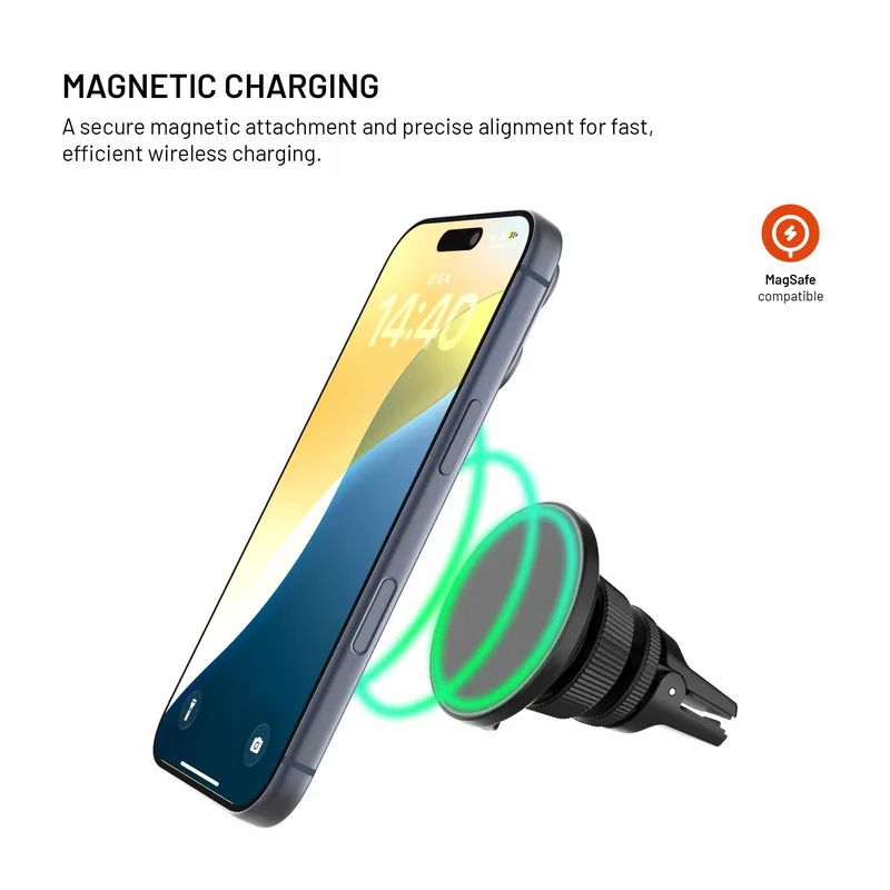 FIXED MagRound3 25W QI2.2 Airvent Car Mount Black - 8019185