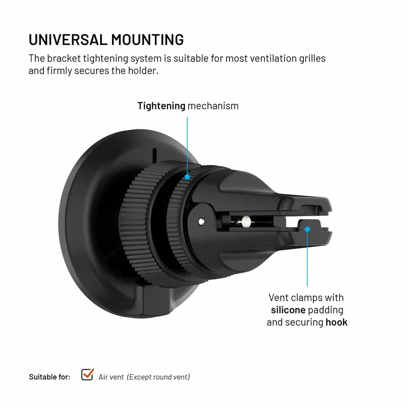 FIXED MagRound3 25W QI2.2 Airvent Car Mount Black - 8019185
