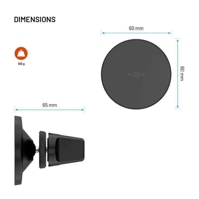 FIXED MagRound3 25W QI2.2 Airvent Car Mount Black - 8019185