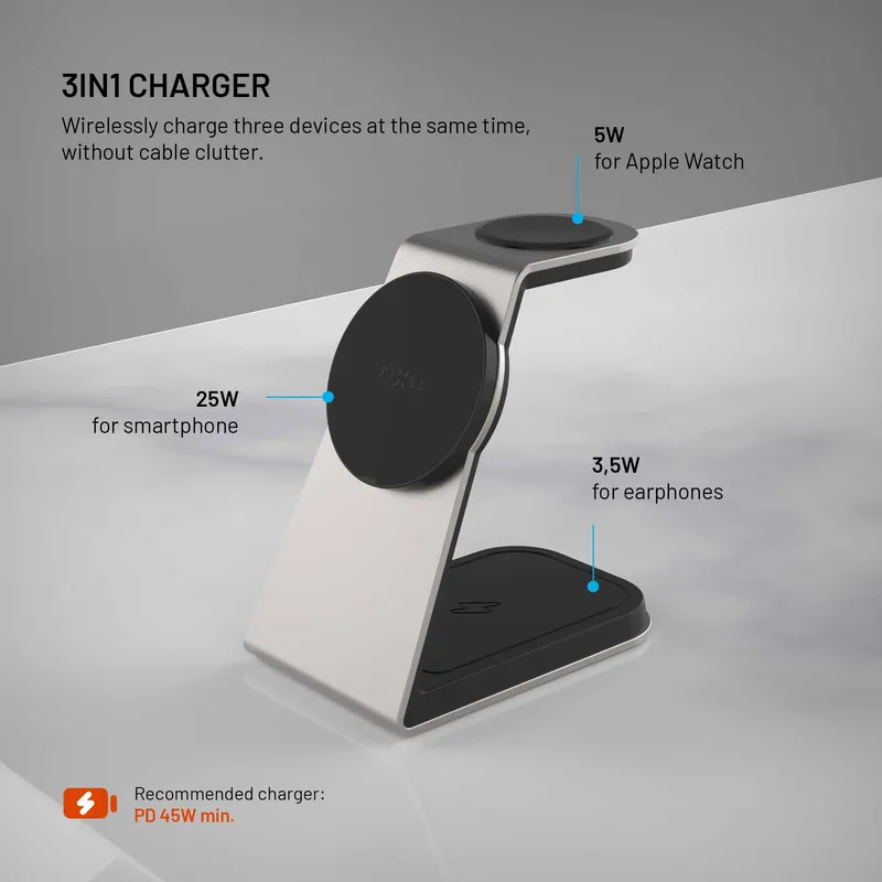 FIXED 3in1 Mag ALU 25W Qi2.2 Wireless Apple Charging station Space Grey - 8019269