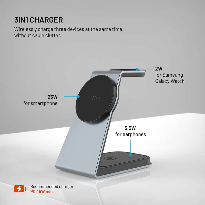 FIXED 3in1 Mag ALU 25W Qi2.2 Wireless Samsung Charging station Space Grey - 8019270