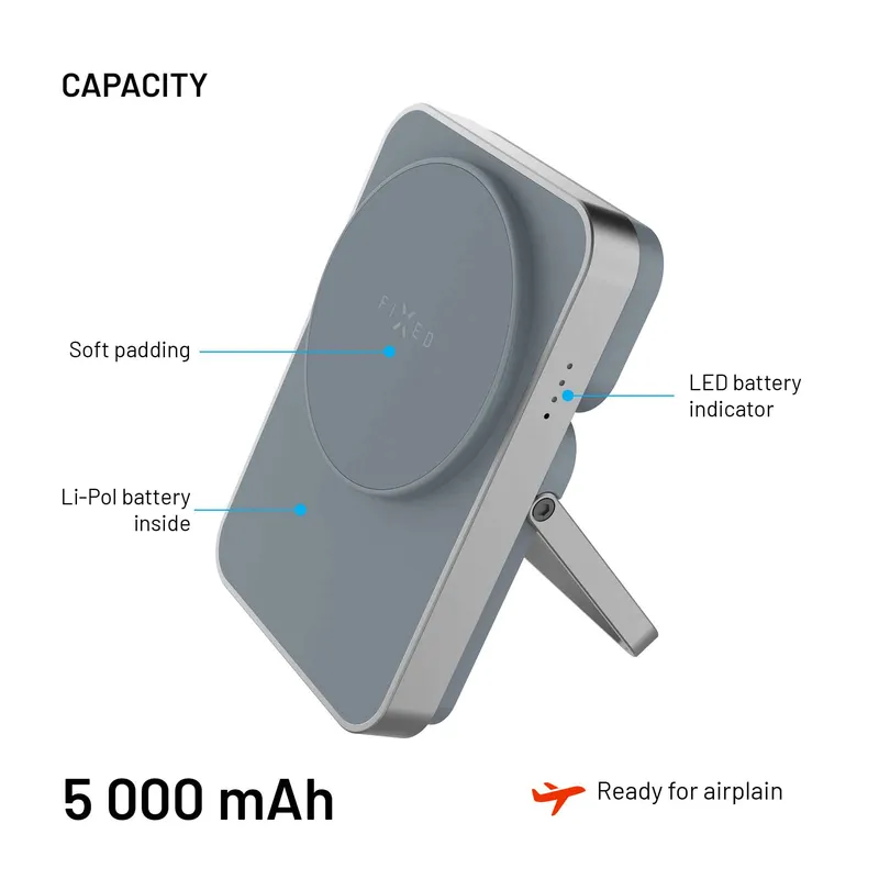 FIXED MagZen 5 Stand Qi2 20W Power Bank 5000mAh + Apple Watch charger Grey - 8018895