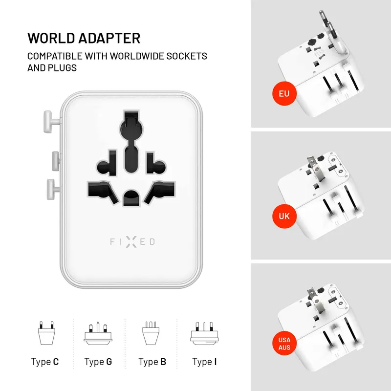 FIXED Travel Charger USB-C/-A 70W EU/UK/USA/AUS White - 8018910