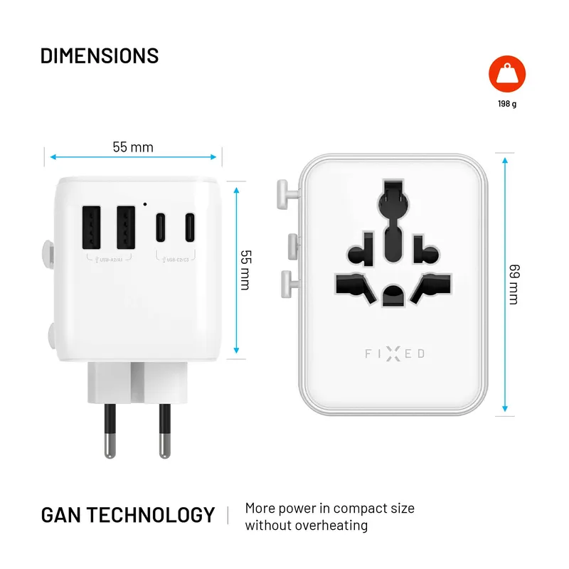 FIXED Travel Charger USB-C/-A 70W EU/UK/USA/AUS White - 8018910