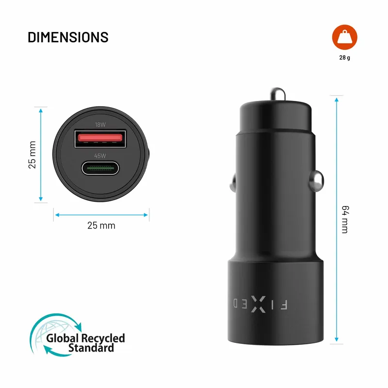 FIXED Super Fast Dual USB-A/C Car Charger 63W Black - 8019266