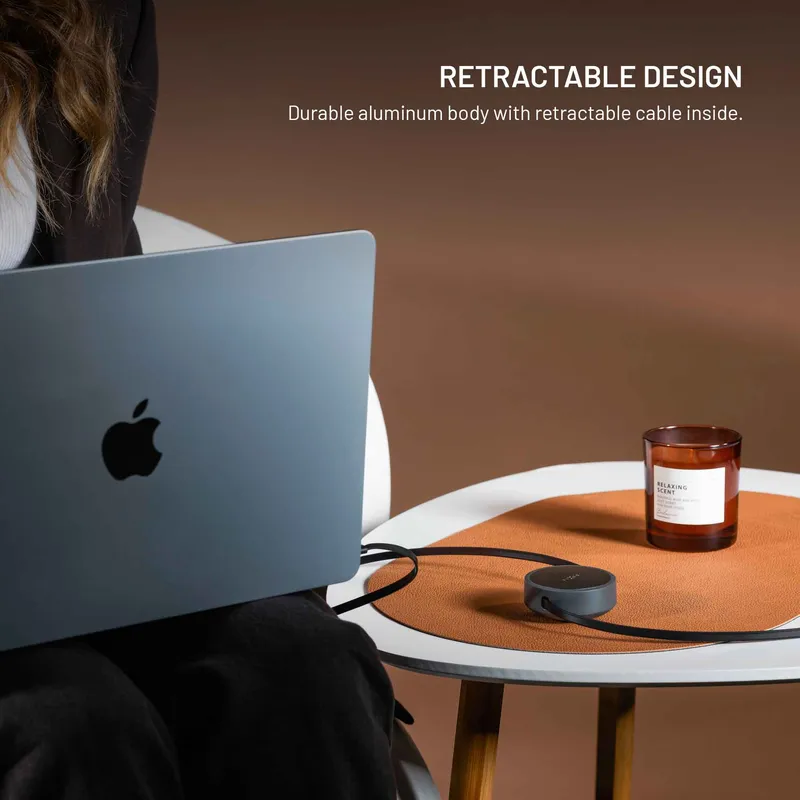 FIXED Retractable USB-C/C 100W Cable 1m Black - 8019232