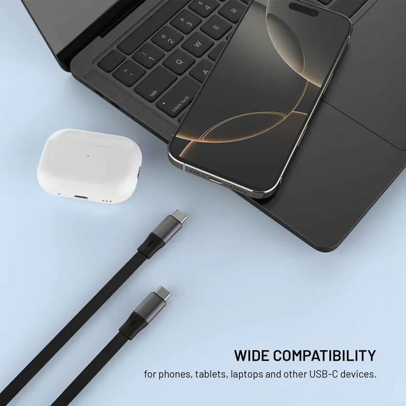 FIXED Retractable USB-C/C 100W Cable 1m Black - 8019232