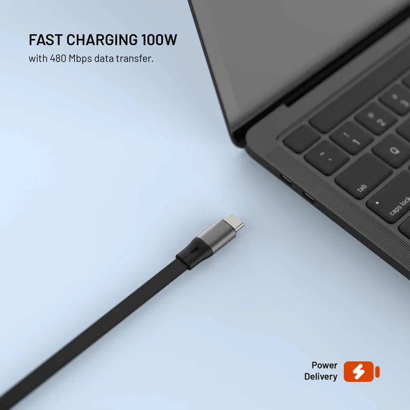 FIXED Retractable USB-C/C 100W Cable 1m Black - 8019232