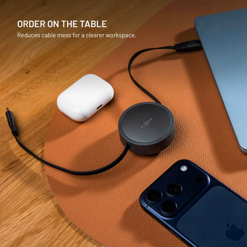 FIXED Retractable USB-C/C 100W Cable 1m Black - 8019232