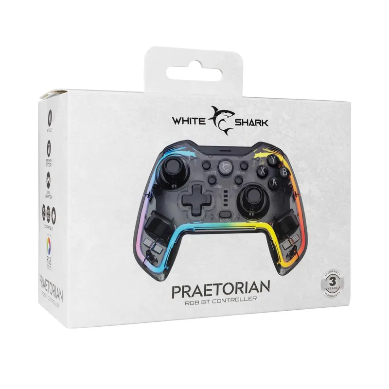 White Shark PRAETORIAN BT RGB Gamepad Clear/Black - 9450681