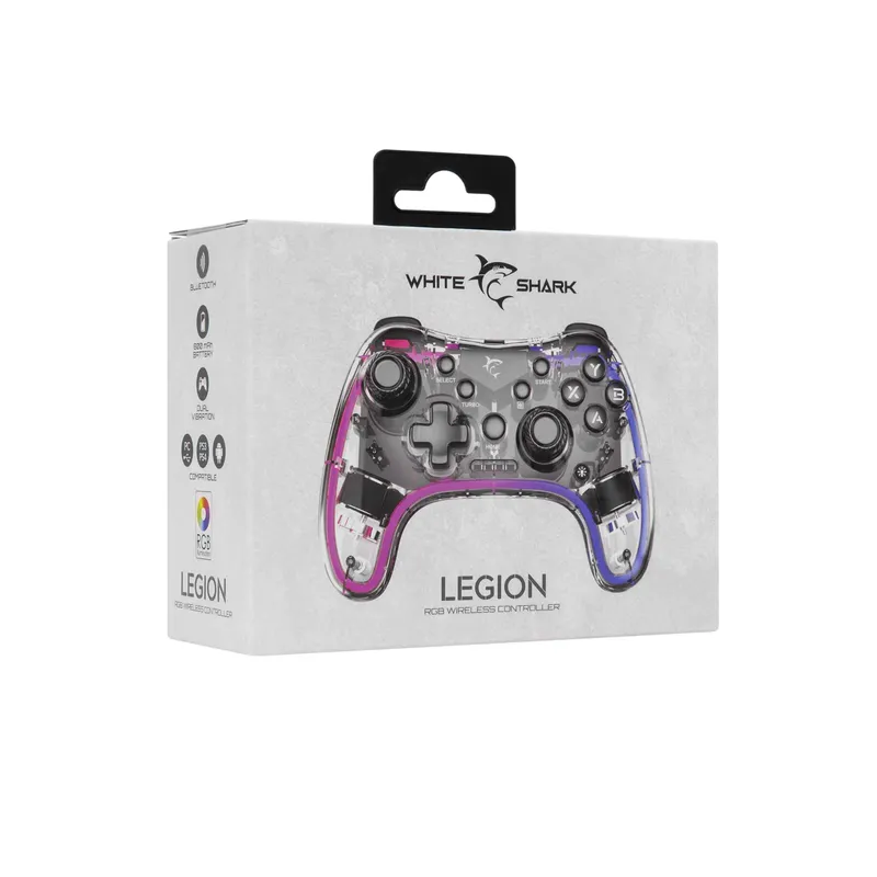 White Shark LEGION BT RGB Gamepad Clear/Black - 9383759