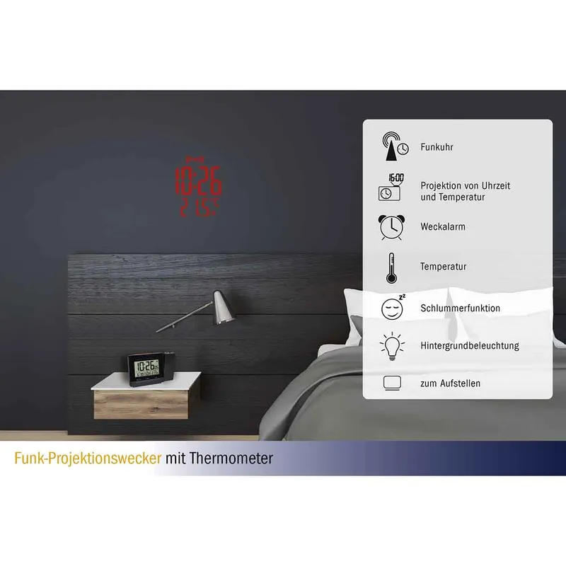 TFA Radio Projection Alarm Clock With Temperature Black - 1603381