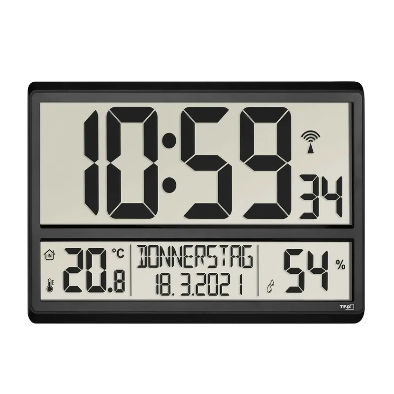 TFA Digital XL Radio-Controlled Clock Room Climate Black - 1603677