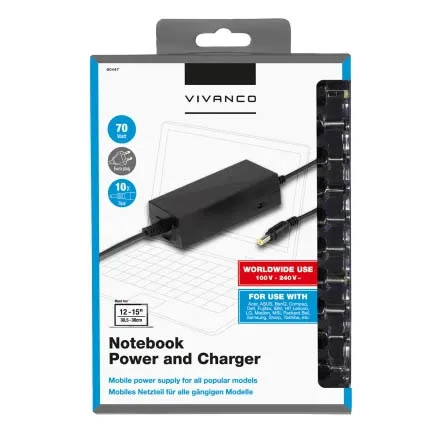 Vivanco Universal Multi-Tip charger for Notebook 70W - 2860447