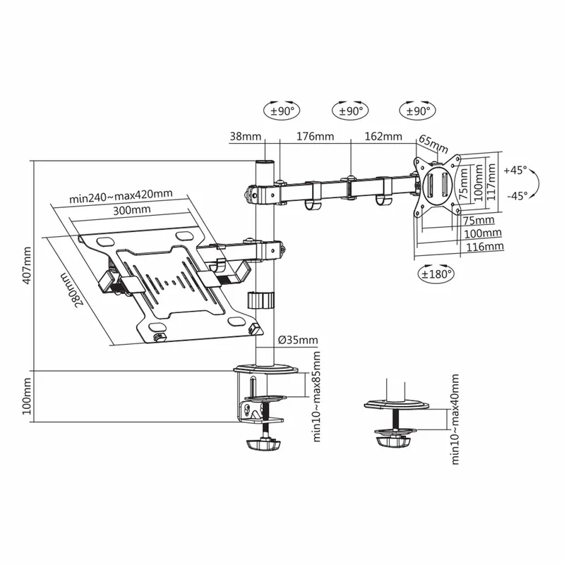 SBOX Monitor Desk Mount VESA 100/32