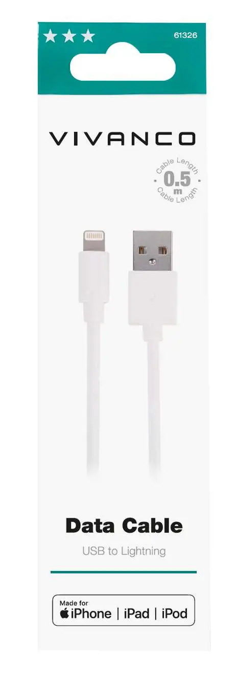 Vivanco Lightning cable iPhone/iPad 0.5m MFI White - 2861326