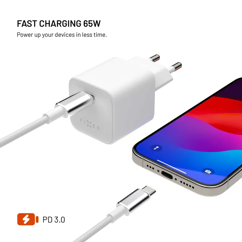 FIXED Mini GaN Wall Charger Set 65W 2m White - 8019454