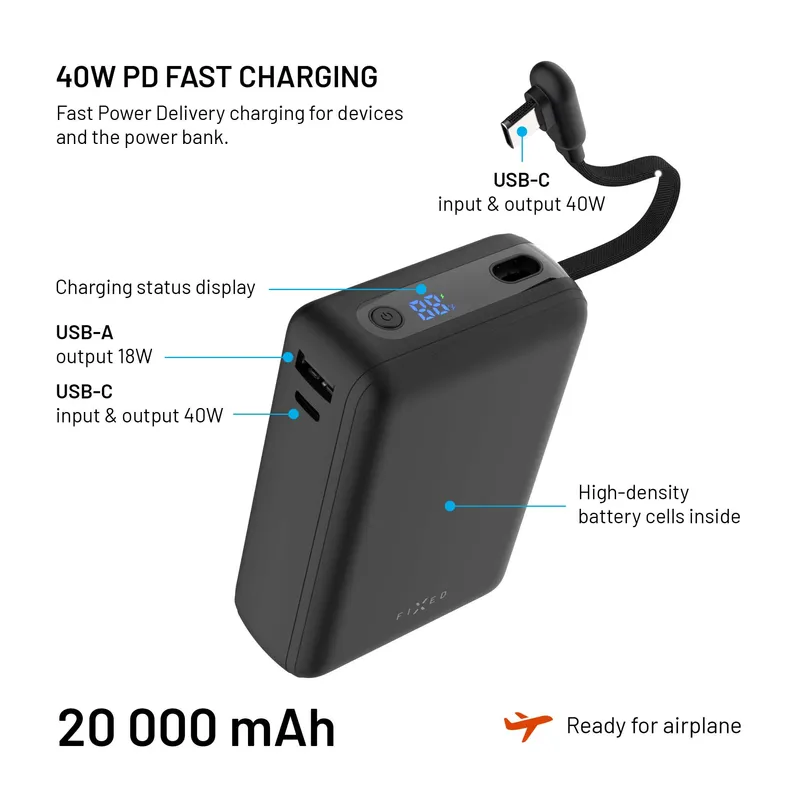 FIXED Zen20 Loop USB-C PD 40W 20.000mAh Power Bank Black - 8019280