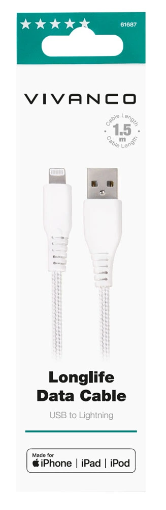 Vivanco Longlife Lightning Cable 1.5m MFI White - 2861687