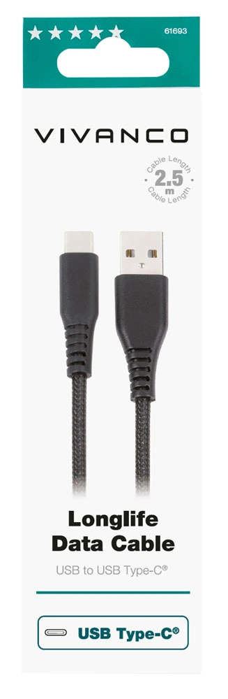 Vivanco Longlife USB-C/USB-A 2.0 Cable 2.5m Black - 2861693