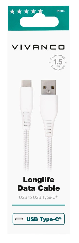 Vivanco Longlife USB-C/USB-A 2.0 Cable 1.5m White - 2861696