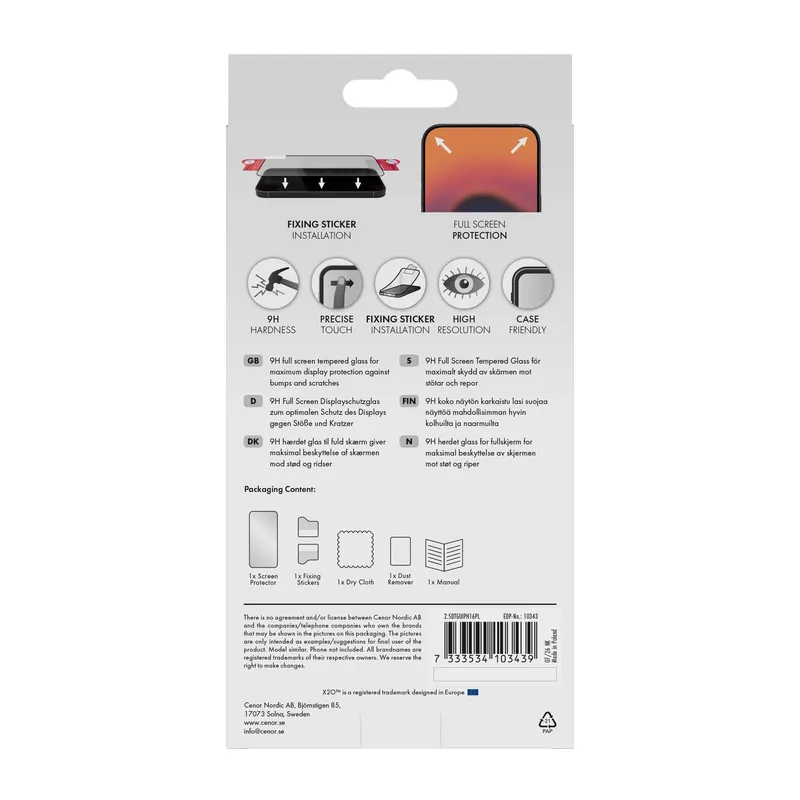 X2O Full Screen Protection Glass Apple iPhone 16 Plus/15 Plus/14 Plus - 3410343