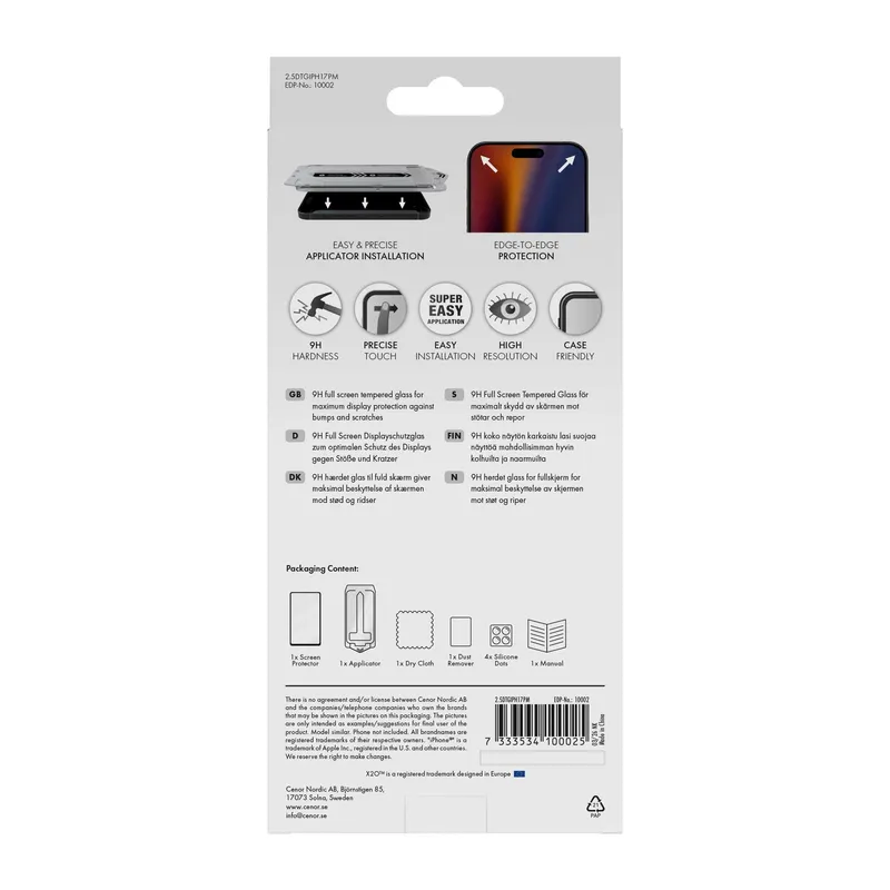 X2O Premium Full Screen Protection Glass Apple iPhone 18 Pro Max/17 Pro Max - 3410002