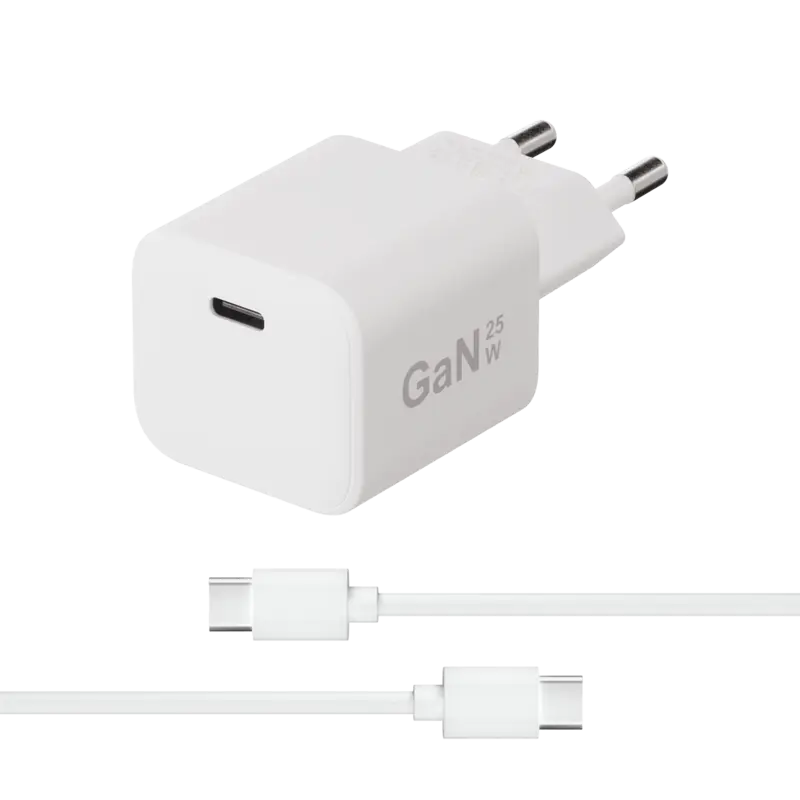 X2O 25W Home Charger Set USB-C w. 1.2m cable GaN White - 3401006