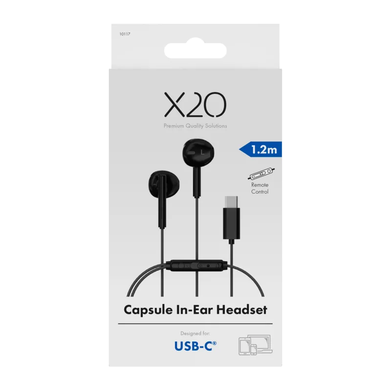X2O USB-C Capsule In-Ear Headset 1.2m Black - 3410117