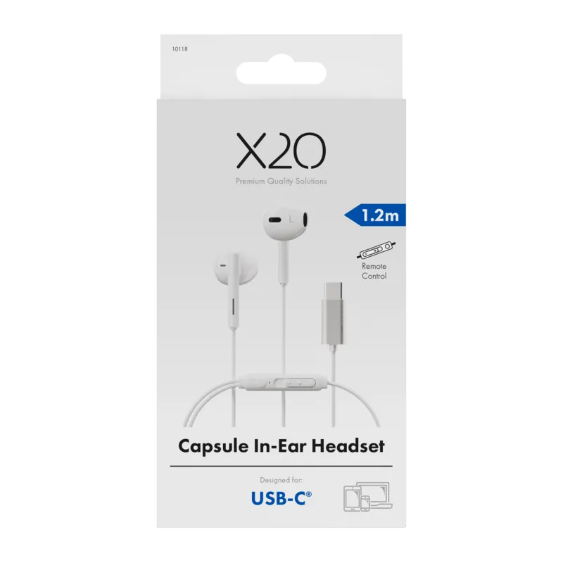 X2O USB-C Capsule In-Ear Headset 1.2m White - 3410118