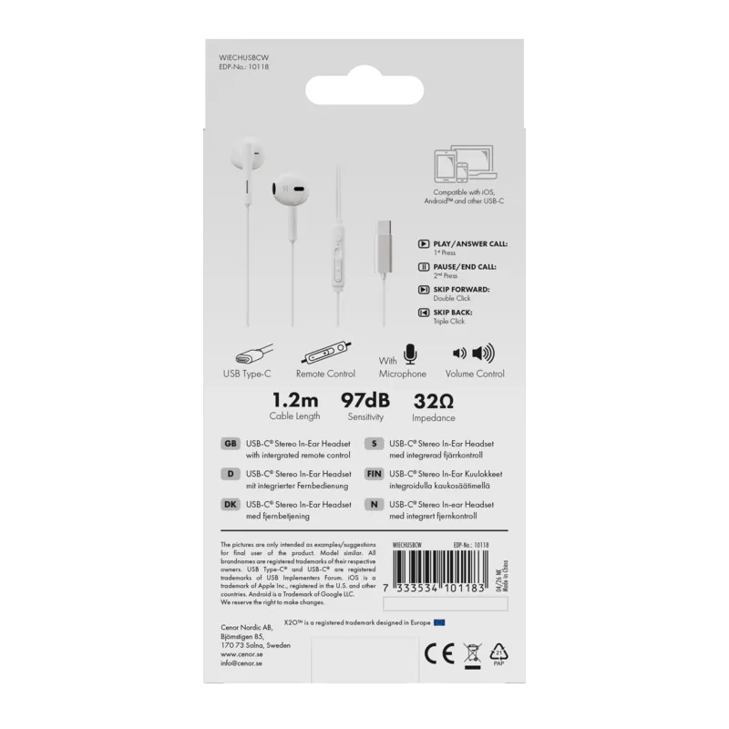 X2O USB-C Capsule In-Ear Headset 1.2m White - 3410118