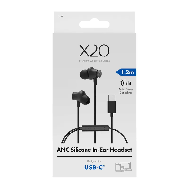 X2O USB-C ANC Silicone In-Ear Headset 1.2m Black - 3410121